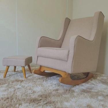 Imagem de Poltrona Amamentação Aquila Balanço com Puff Linho Bege - Conceito Est