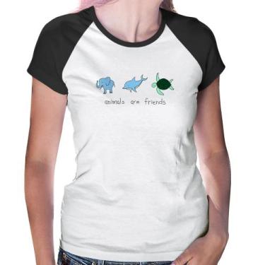 Imagem de Baby Look Raglan Animals are friends - Foca na Moda, Branco, Preto, GG