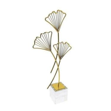 Imagem de Escultura Decorativa Metal Folhas Tripla Impecavel Luxo - LUXdécor