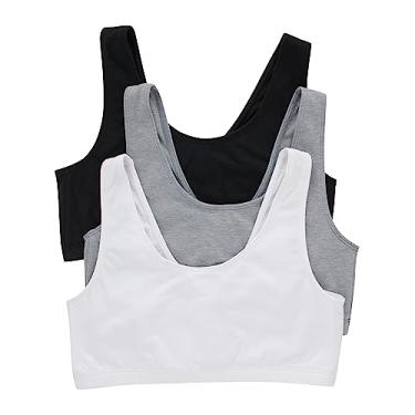 Imagem de Hanes Top cropped feminino de algodão gola canoa (pacote com 3), Preto/mesclado concreto/branco, G