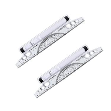 Imagem de HomeSoGood Ferramenta de desenho escolar régua de bússola paralela régua curva papelaria transferidor ângulos linha polia centralização 2 peças