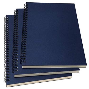 Imagem de Caderno espiral B5 forrado em espiral, com capa rígida Kraft, 70 folhas (140 páginas), 26 cm x 18 cm, pacote com 3, Azul