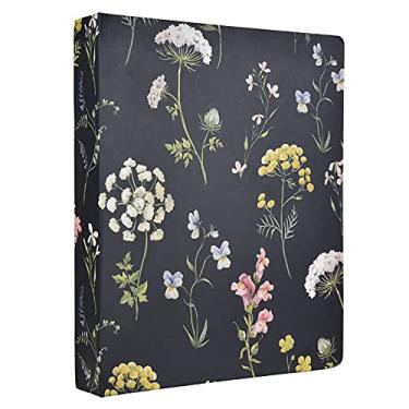 Imagem de Fichário vintage floral de capa dura com 3 anéis, anéis redondos de 2,5 cm com bolsos internos, organizador de pasta de flores para escritório escolar