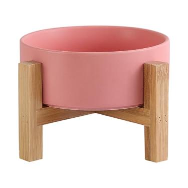 Imagem de Tigelas elevadas de cerâmica, médias - suporte de madeira antiderrapante - antivômito (rosa, Puppy/Small Dogs & Cat Bowls 400ML*1)