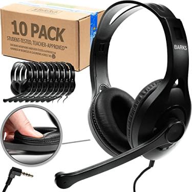 Imagem de Barks Fones de ouvido para sala de aula com microfone (pacote com 10) - Fones de ouvido intra-auriculares a granel com microfone: melhor para estudantes do ensino fundamental e médio (microfone