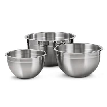 Imagem de Kit 3 Bowls Tigelas de Inox com Tampa Plástica Conjunto de Tamanhos Diferentes Potes Herméticos Saladeira Bacia Misturar e Tampar Vasilha Cumbucas Vasilhame