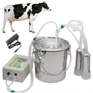 Imagem de Máquina de ordenha doméstica portátil, kit de ordenha de vaca 5L (sucção direta + sucção ajustável + desligamento totalmente automático), balde de aço inoxidável com alça, máquina de ordenha elétrica