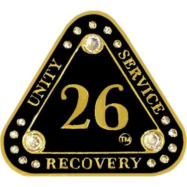 Imagem de AA Midnight TriGem Triangle Sobriety Coin, 1-55 anos, preto e dourado, com 3 cristais transparentes (AA 26-Year "Midnight TriGem" medalhão triangular)