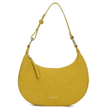Imagem de Chinllo Bolsa de ombro feminina, linda mini bolsa de mão Hobo com zíper, Camurça amarela