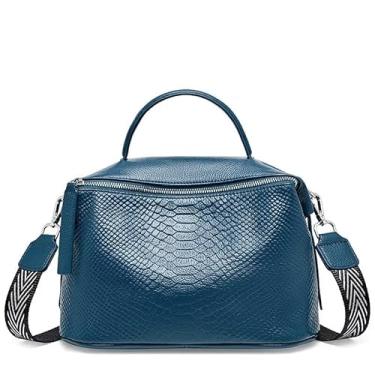 Imagem de Bolsa de ombro feminina com estampa de crocodilo de couro genuíno casual diário, Azul