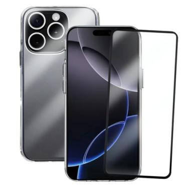 Imagem de Kit Proteção Compatível iPhone 16 Pro Max, Capinha Clear Case Space Transparente com Película de Vidro 3D