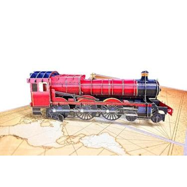 Imagem de ETA Cartão pop-up de veículo 3D Vintage Ship Steam Train Car Tractor para Dia dos Pais, cartão de aposentadoria, cartão de aniversário para ele, crianças, pai, marido, filho, vovô (trem vermelho H35)
