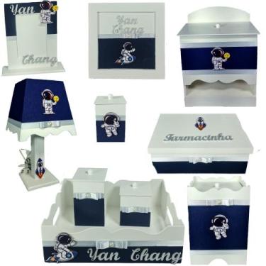 Imagem de Kit Higiene bebê Mdf 10 peças Astronauta Azul Marinho - Flores para Ma
