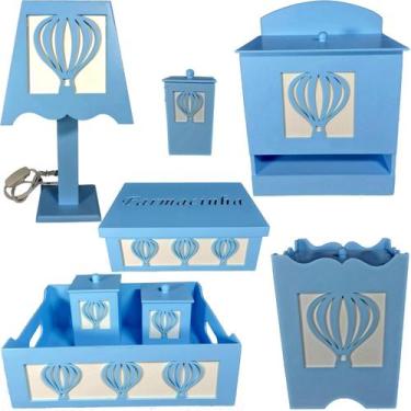 Imagem de kit higiene bebe mdf decorado 8pçs - Balão Azul bb - Flores para Maria