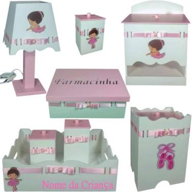 Imagem de Kit de Higiene bebê mdf menina feminino - BAILARINA TAMPAS ROSA BB - F