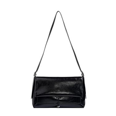 Imagem de Bolsa de ombro casual de qualidade para mulheres Bolsa mensageiro Bolsas tiracolo para mulheres Bolsas de mão quadradas Shopper Tote Bag(Black)