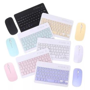 Imagem de Kit Teclado E Mouse Sem Fio Bluetooth Colorido Compativel com Tablet C