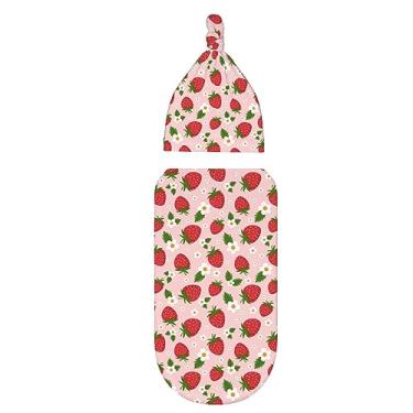 Imagem de Midaivu Conjunto de cobertor de desenho animado de morango para recém-nascido, cobertor para recém-nascido, para meninos e meninas, saco, chuveiro, presente infantil