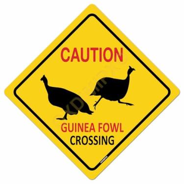 Imagem de Guinea Fowl Crossing Metal Signs Farm Decor Alumínio Caution Animal Crossing Wall Art Novelty Road Street Warning Sign Farmhouse Yard Decoration Outdoor 30 x 30 cm