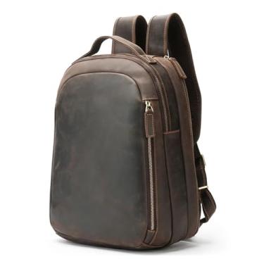 Imagem de Mochila masculina de couro ajuste 14 "portátil mochila daypack mochila de couro genuíno para homens sacos de viagem masculinos
