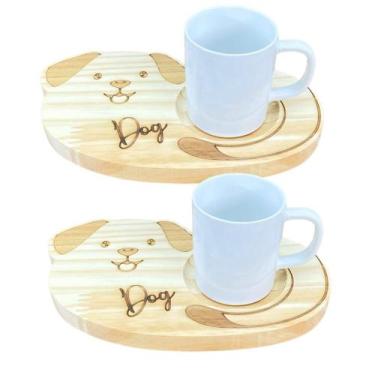 Imagem de Jogo 2 canecas porcelana 120ml com pires pinus cachorro - Antilope Dec