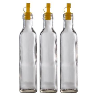 Imagem de Kit Galheteiros De Vidro 250ml Quadrado 3 Peças(Azeite/Vinagre/Pimenta
