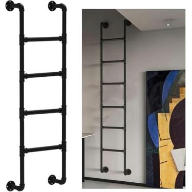 Imagem de Escada de metal montada na parede para loft doméstico, escada de saída de entrada, escada de saída de poço de janela de porão, carrega 150 kg, para dormitório, fazenda, biblioteca, cama, deck, trailer