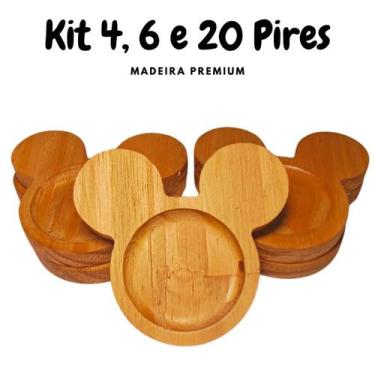 Imagem de Kit Pires Redondo Gatinho Porta Xícara Mesa Posta Copo De Madeira - LM