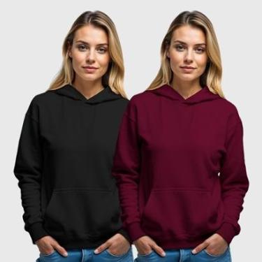 Imagem de Kit 2 Moletom Canguru Feminino Liso com Capuz Benellys-Feminino
