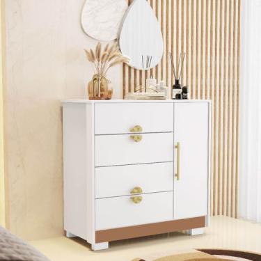 Imagem de Cômoda Sapateira 4 Gavetas 1 Porta Ilha Bela Branco/Camarim - Vila Ric