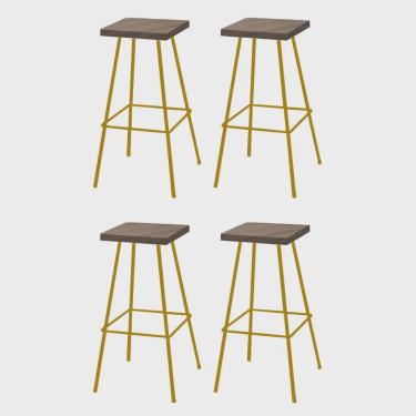 Imagem de Kit 04 Banquetas Alta Eliza 75cm Industrial Para Cozinha Ferro Dourado 100% mdf Rústico...