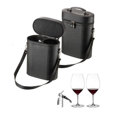Imagem de Maleta Em Courino Para Vinho Gourmet c- 2 Taças E Saca-rolha
