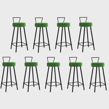 Imagem de Kit 09 Banqueta Alta Com Encosto Tais Eiffel Cozinha Bar Bistrô Ferro Preto Corino Verde - Ahz Móveis