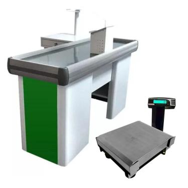 Imagem de Caixa Supermercado Empacotador Verde 1,50m Check Out E Balança 30kg Urano Bivolt