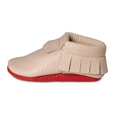 Imagem de Mocassins Fringe Baby (couro italiano), sapatos de bebê com sola macia, recém-nascidos, bebês e crianças pequenas - sapatos de couro genuíno feitos à mão para bebês meninos, Bege/vermelho, RN