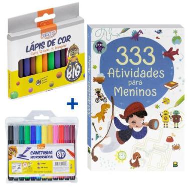 Imagem de Kit Atividades Infantil Meninos Livro 333 Atividades + Canetinha Hidro
