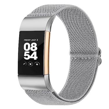 Imagem de Oumida Pulseira de nylon elástica compatível com Fitbit Charge 2 para mulheres e homens, pulseiras esportivas trançadas macias ajustáveis para Fitbit Charge 2 Fitness (cinza claro)