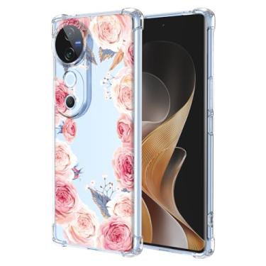 Imagem de RRXSYXL Capa para Vivo S19 Pro, Vivo V40 com estampa floral transparente, capa macia à prova de choque, flores rosa, Vivo S19 Pro