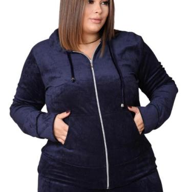 Imagem de Blusa Feminina Frio Veludo Plush Capuz Bolso Outono Inverno - PMQ, Azu