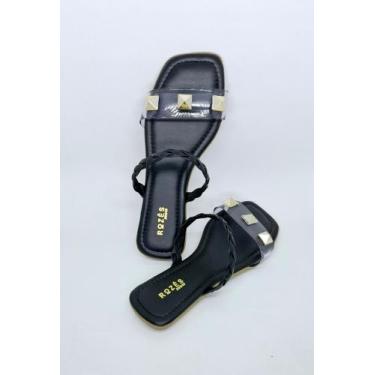 Imagem de Rasteira rasteirinha Feminino Tiras Cristais com aplicaçao - Rozes, Pr