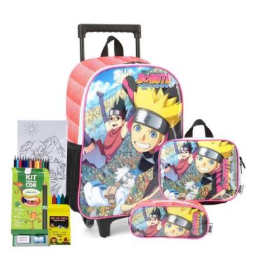Imagem de Kit Escolar Boruto Mochila Carrinho Estojo E Lancheira, Vermelho