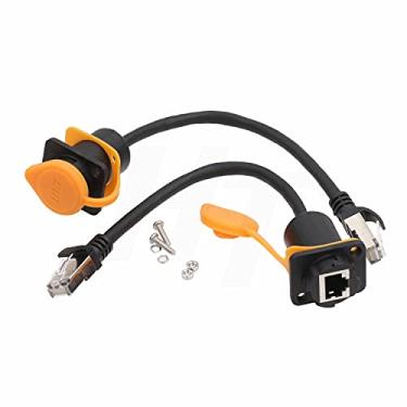 Imagem de HangTon Connect 2 peças LAN Ethernet Network RJ45 cabo de extensão montagem em painel soquete fêmea impermeável para macho RJ45 8p8c 15 cm