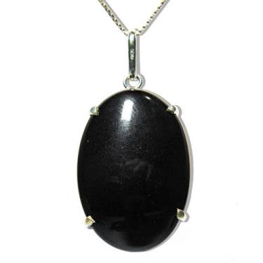 Imagem de Colar Cabochão Obsidiana Negra Prata 950 Garra - CristaisdeCurvelo