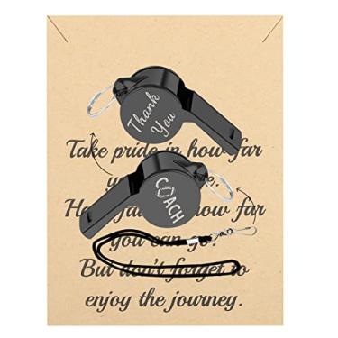 Imagem de FUSTMW Presentes de apito para treinador de futebol, presentes de agradecimento, presentes de agradecimento, apito de árbitro de futebol com cordão (preto)