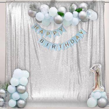 Imagem de Cortina de casamento de lantejoulas de fundo Party Delight para eventos especiais, festa, Prata, 6FTx7FT