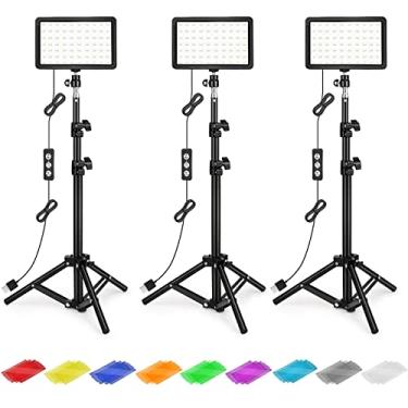 Imagem de Kit de iluminação de vídeo LED regulável 5600 K USB 3 unidades de luz de vídeo LED com mini suporte de tripé ajustável e filtros de cor para mesa/estúdio de vídeo fotográfico