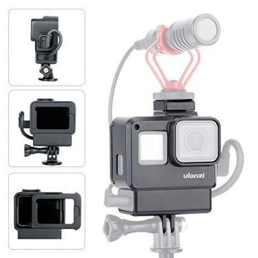 Imagem de Capa protetora Vlogging para GoPro Hero 7/6/5 com suporte frio adaptador de microfone de armazenamento W porta traseira compatível com a série Gopro acessórios de invólucro de estrutura perfeita configuração Vlog, configuração de vídeo