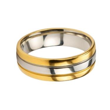 Imagem de Aliança Ouro 18k 6mm Friso Prata Casamento Noivado Casal Anatomica Tun