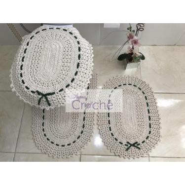 Imagem de Jogo de Banheiro Crochê com Fita - Myrna Crochê, Verde Escuro