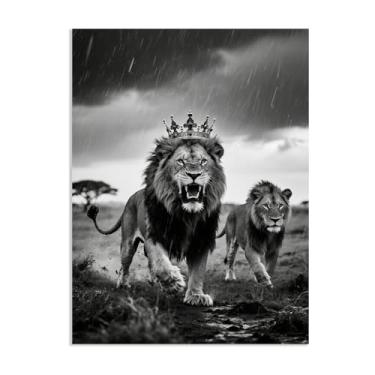 Imagem de Imagens de arte de parede de leão selvagem e leoa para sala de estar, pinturas de leões, impressões em tela, pôsteres de animais modernos, decoração de escritório, casa, 65 x 50 cm (26 x 19 pol), sem